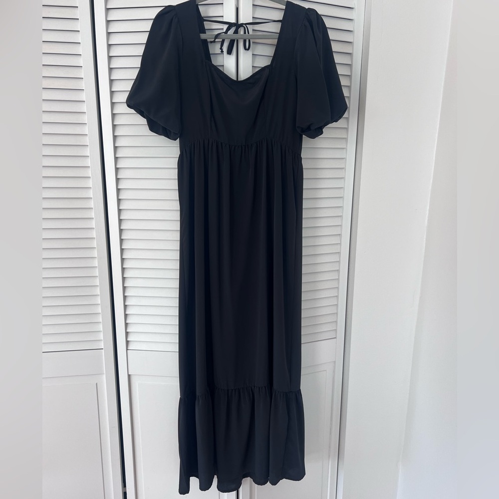 Black empire waist midi dress